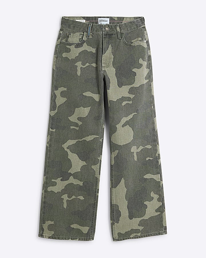 Petite Green Relaxed Straight Camo Jeans