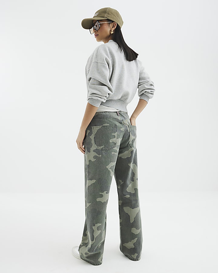 Petite Green Relaxed Straight Camo Jeans