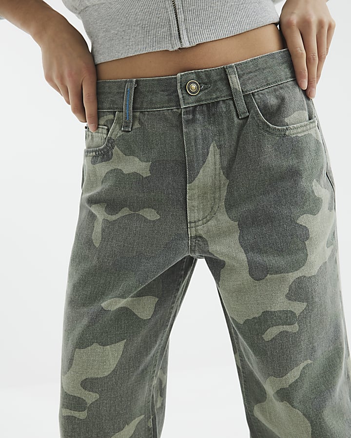 Petite Green Relaxed Straight Camo Jeans