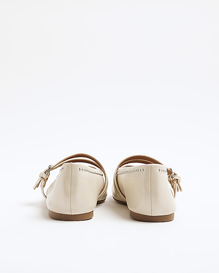 Cream Studded Mary Jane Shoes