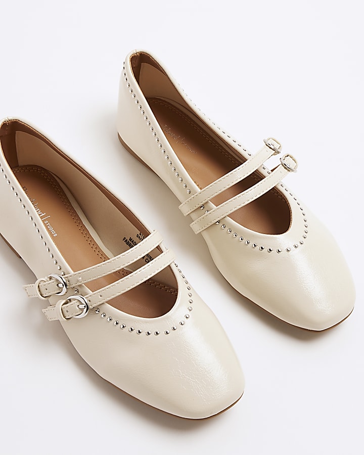 Cream Studded Mary Jane Shoes