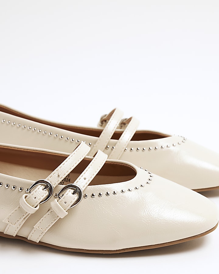 Cream Studded Mary Jane Shoes