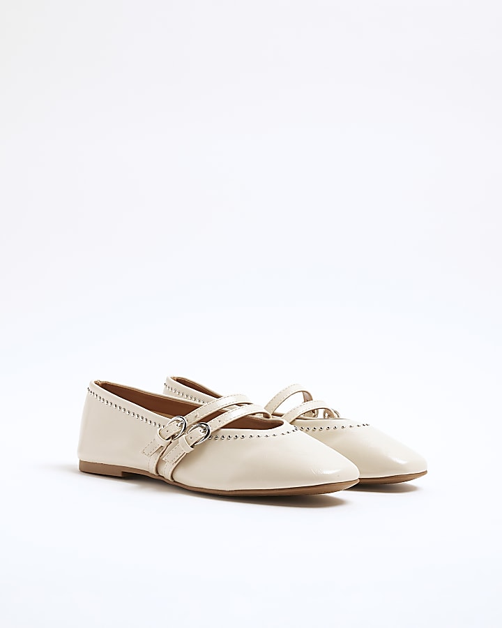 Cream Studded Mary Jane Shoes