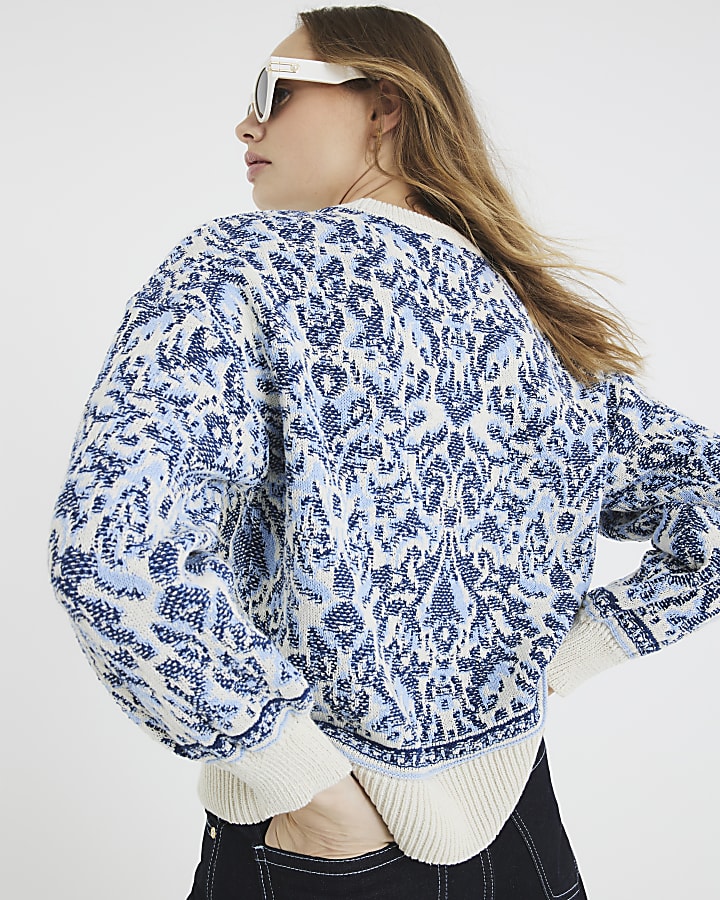 Blue Paisley Jacquard Jumper