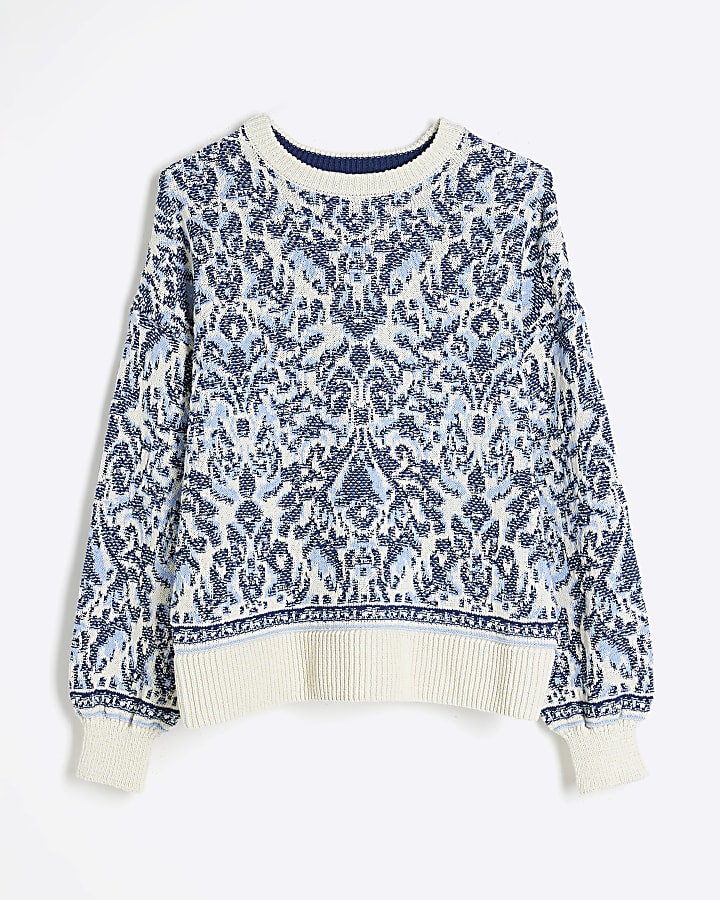 Blue Paisley Jacquard Jumper