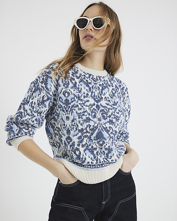 Blue Paisley Jacquard Jumper