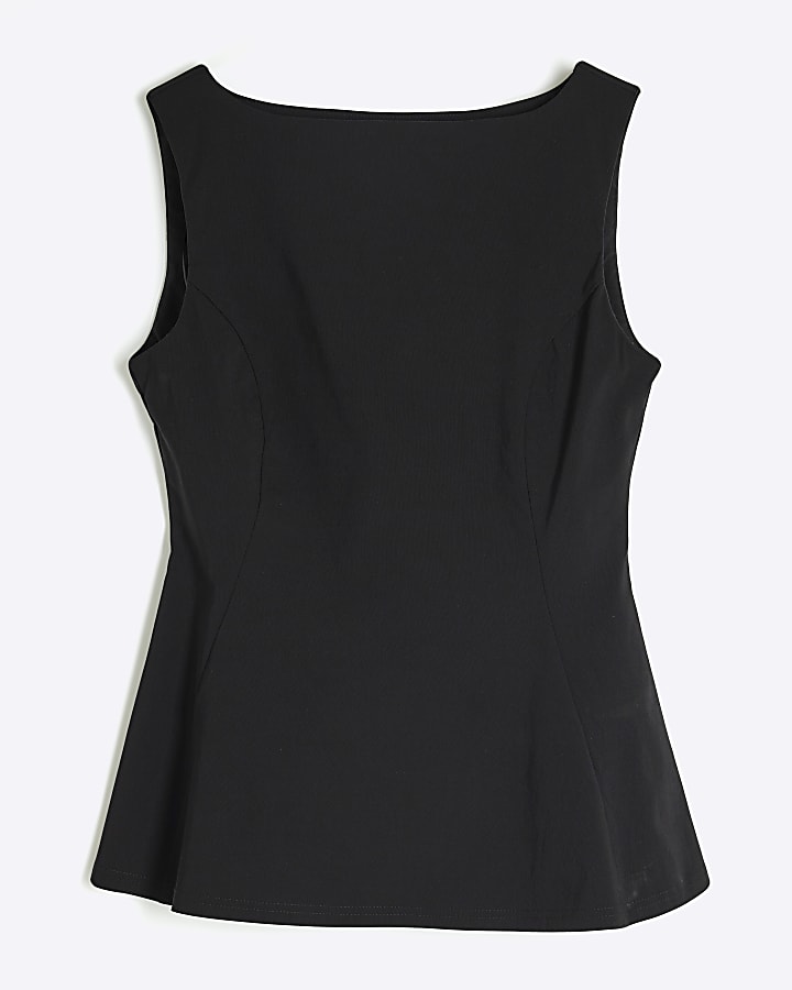 Black Sleeveless Peplum Top