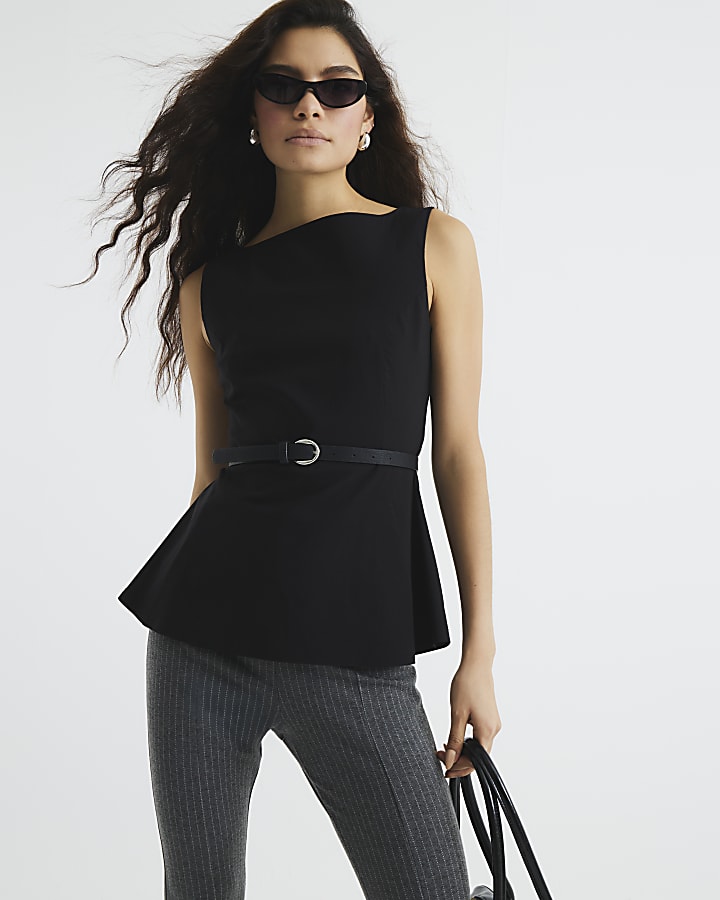 Black Sleeveless Peplum Top