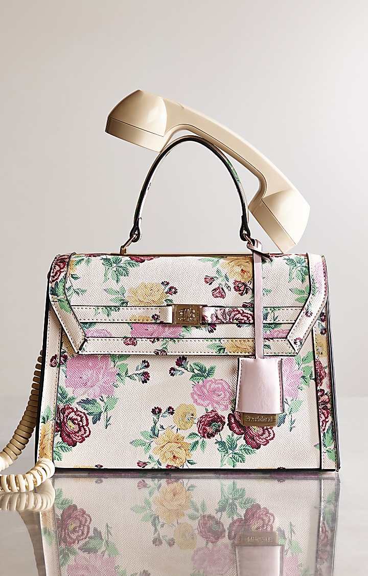 Cream Faux Leather Floral Charm Bundle Bag