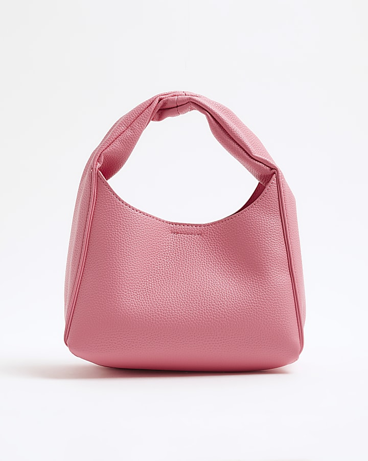 Pink Faux Leather Debossed RI Scoop Bag