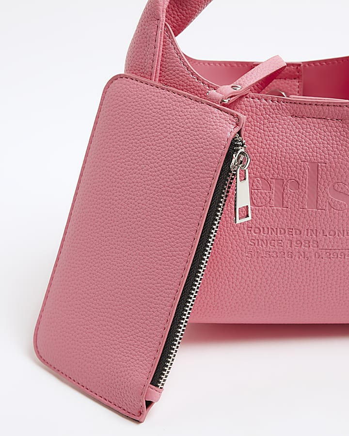 Pink Faux Leather Debossed RI Scoop Bag