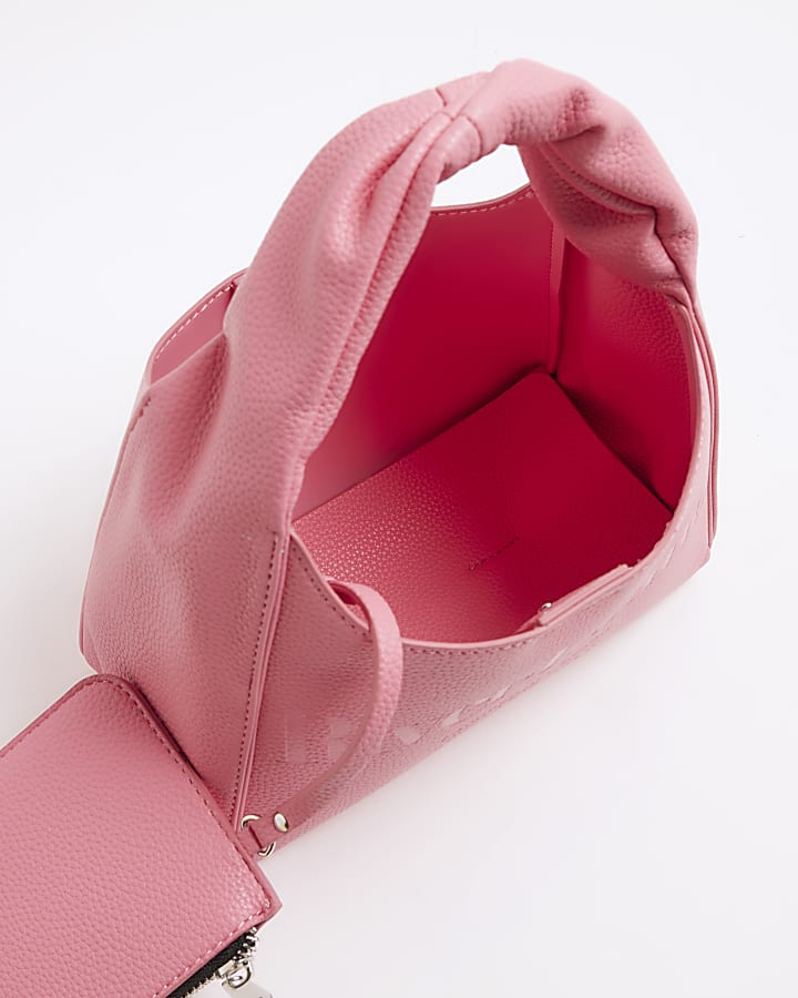 Pink Faux Leather Debossed RI Scoop Bag