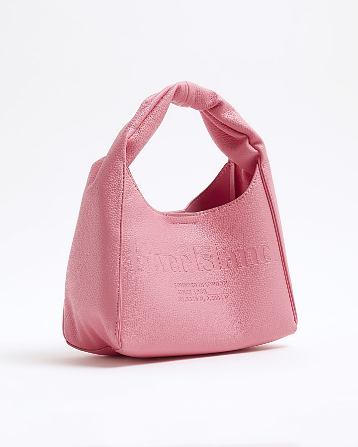 Pink Faux Leather Debossed RI Scoop Bag