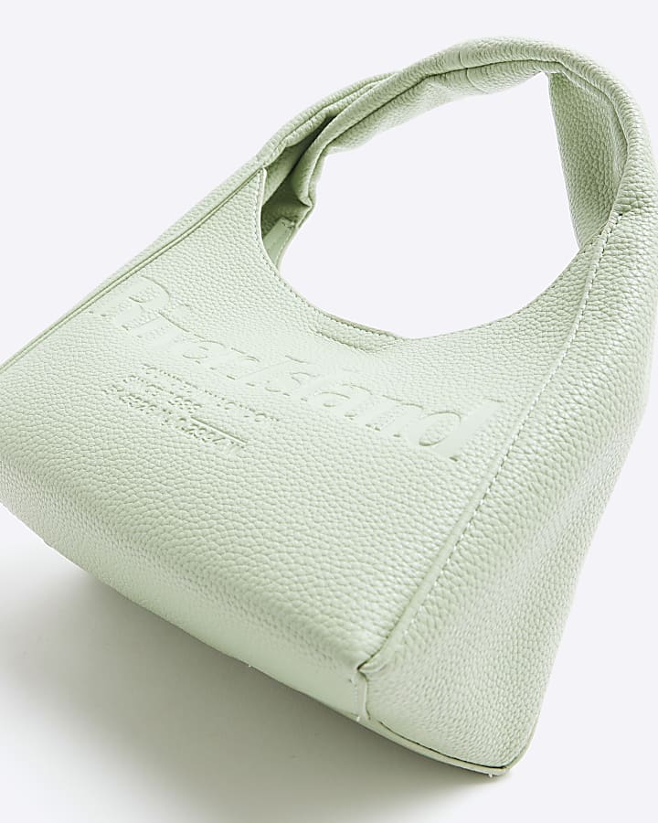 Green Faux Leather Debossed RI Scoop Bag