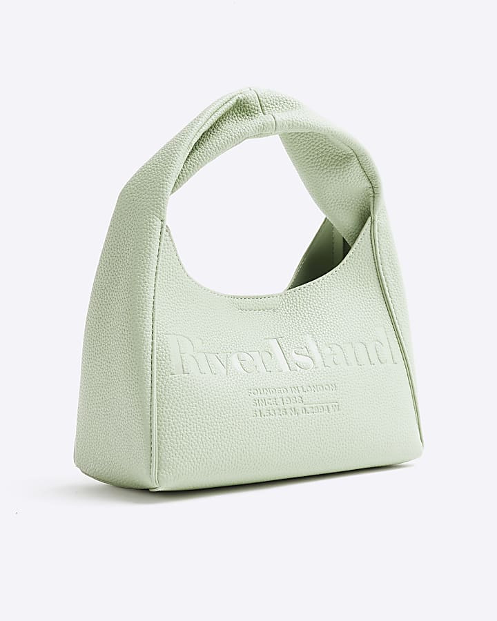 Green Faux Leather Debossed RI Scoop Bag