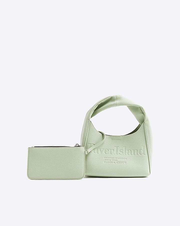 Green Faux Leather Debossed RI Scoop Bag