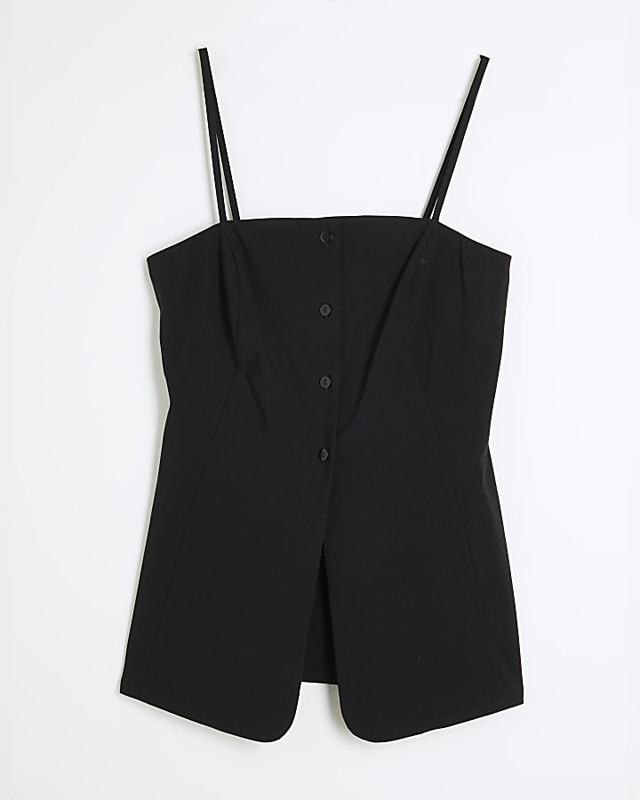 Black Button Down Cami Top