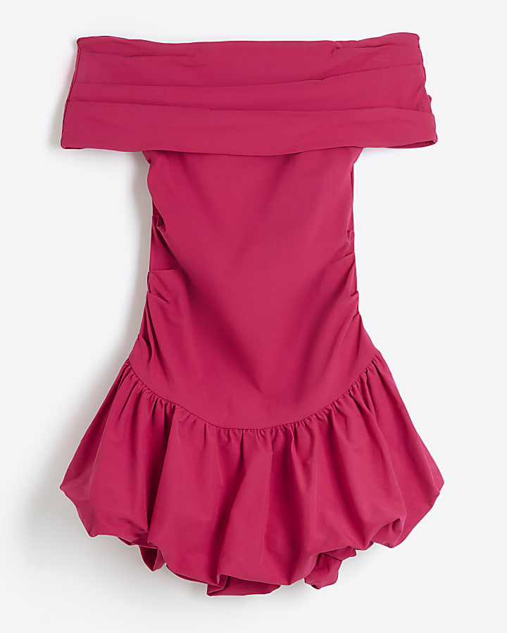 Pink Sleeveless Bardot Bubble Hem Dress