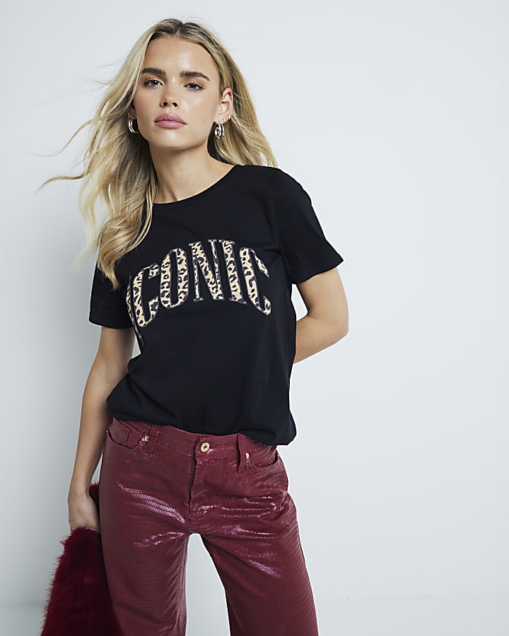 Petite Black Leopard Iconic T-Shirt