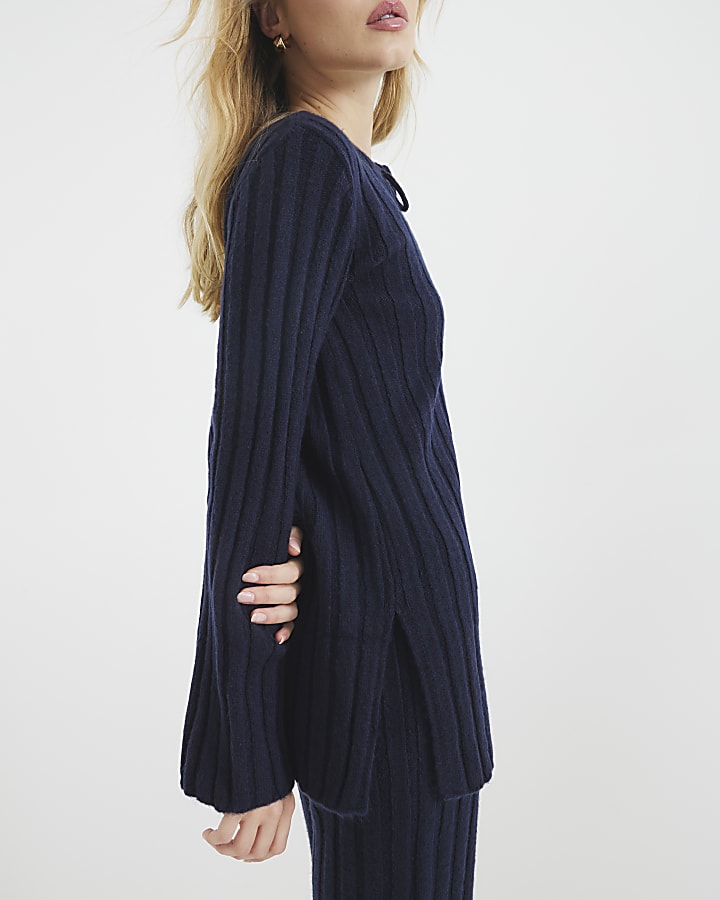 Navy Ribbed Tunic Top