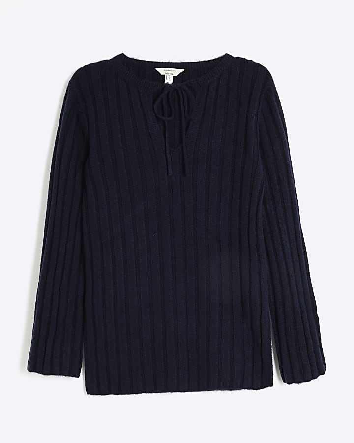 Navy Ribbed Tunic Top