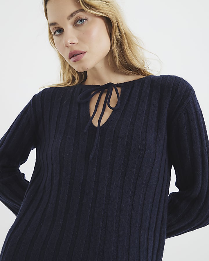 Navy Ribbed Tunic Top