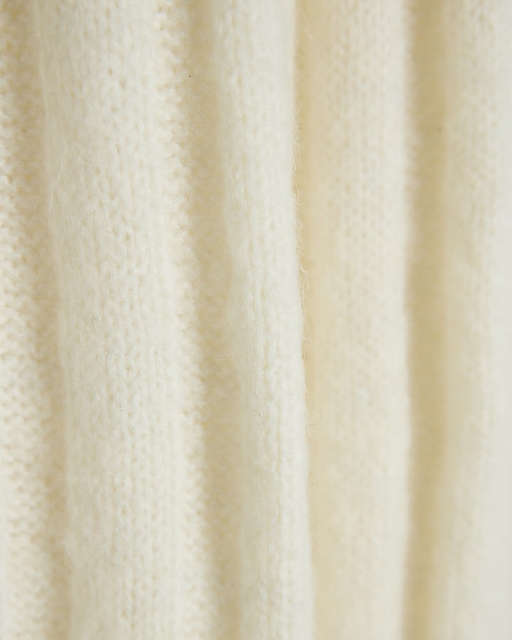 Cream Ribbed Flared Trousers