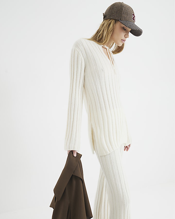 Cream Ribbed Tunic Top