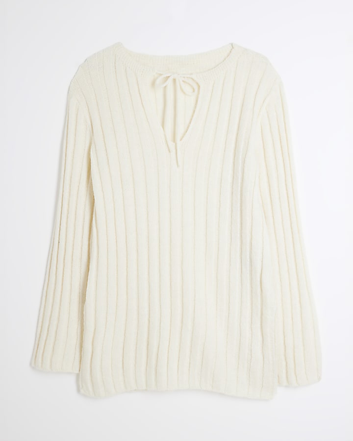 Cream Ribbed Tunic Top