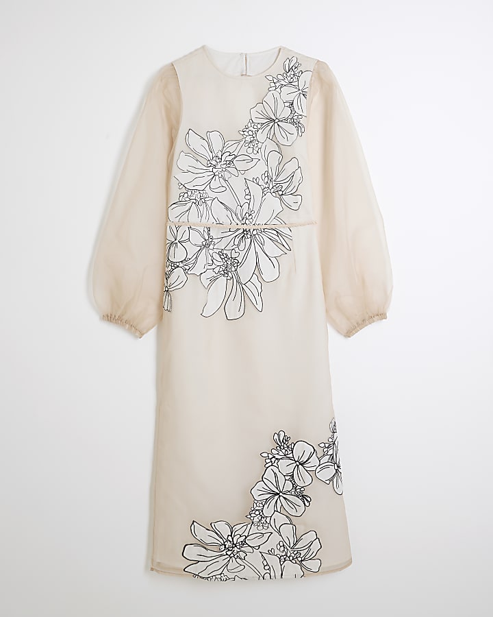 Petite Cream Floral Applique Maxi Dress