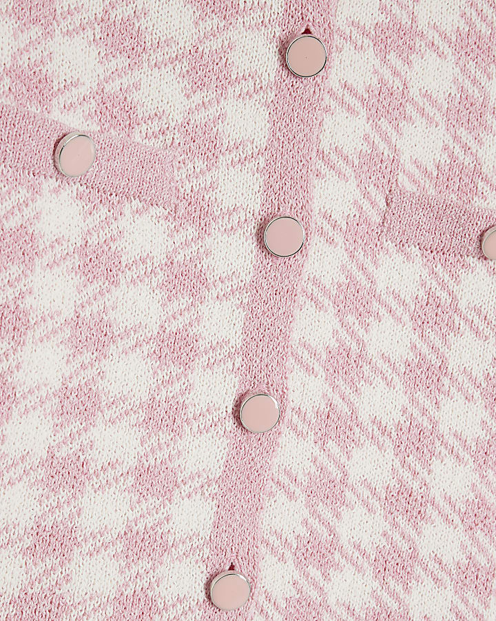 Pink Check Print Knit Cardigan