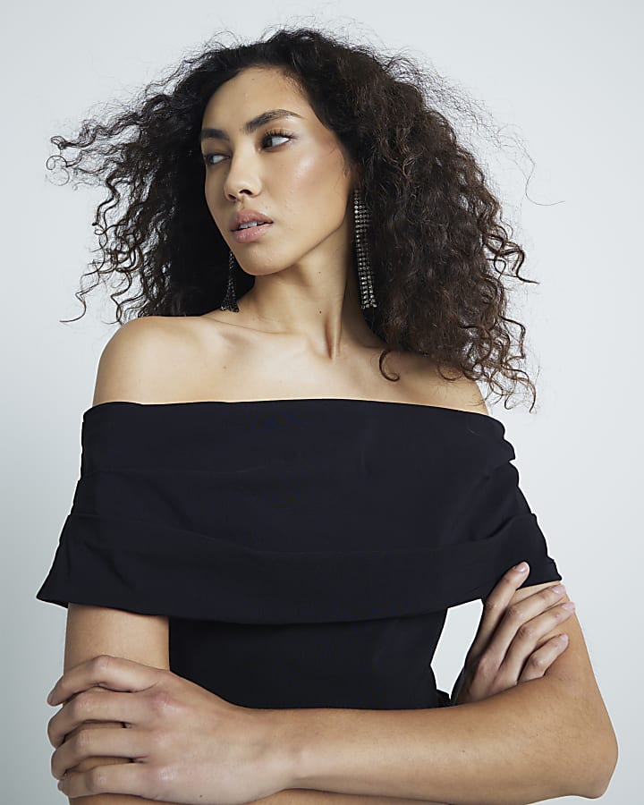 Black Sleeveless Bardot Bubble Hem Dress
