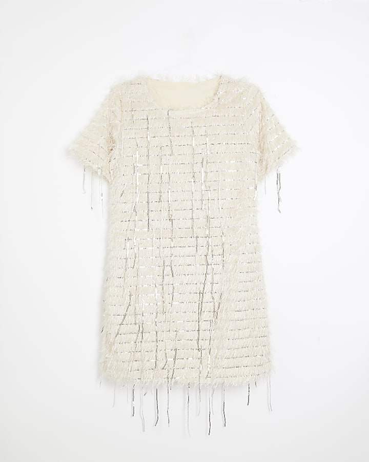 Cream Sequin Fringe Dress