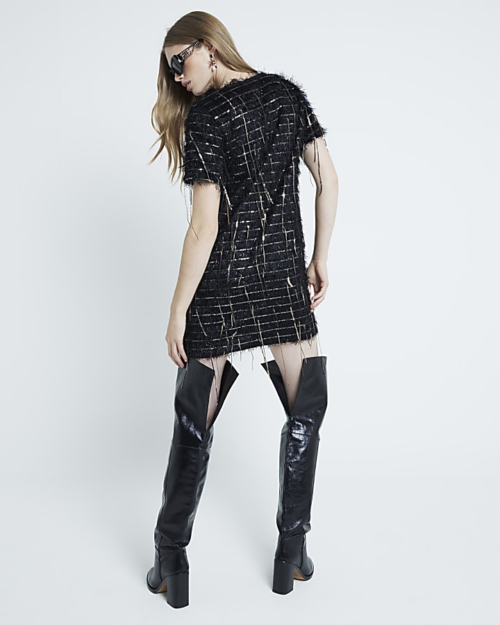 Black Sequin Fringe Column Dress