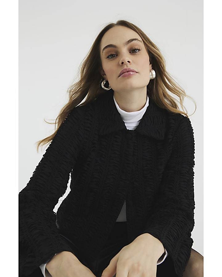 Black Textured Collared Jacket