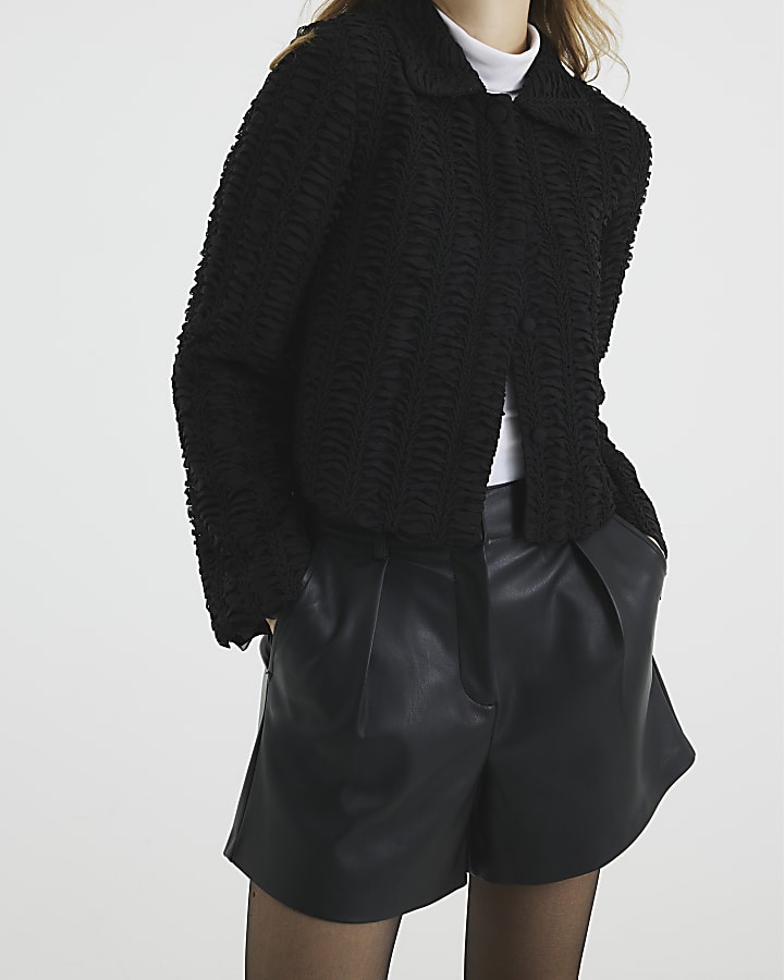 Black Textured Collared Jacket