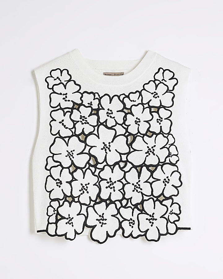 White Cut Out Floral Vest Top