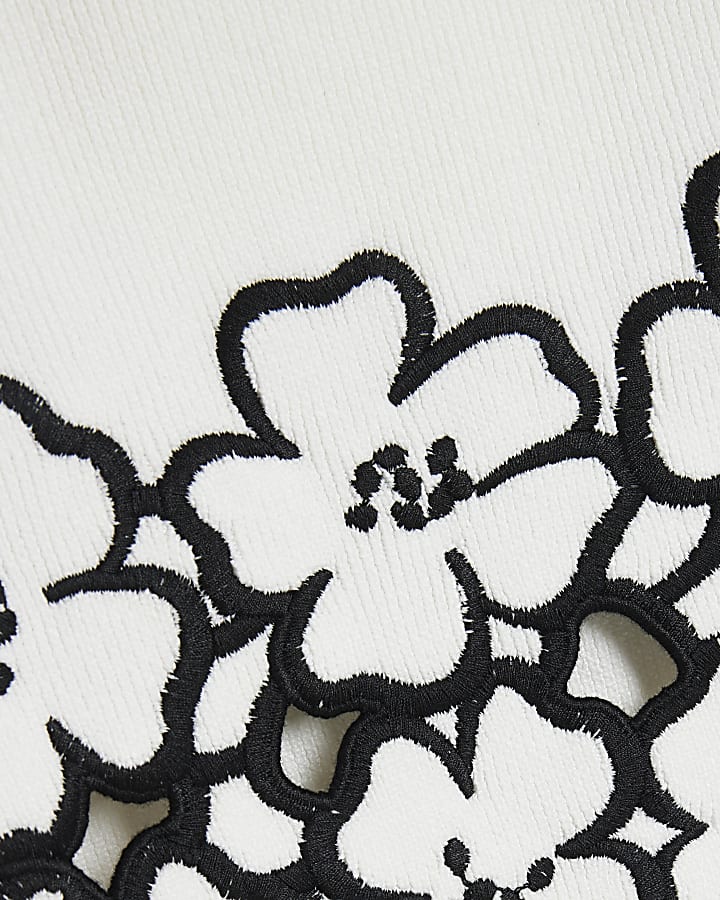 White Cut Out Floral Midi Skirt