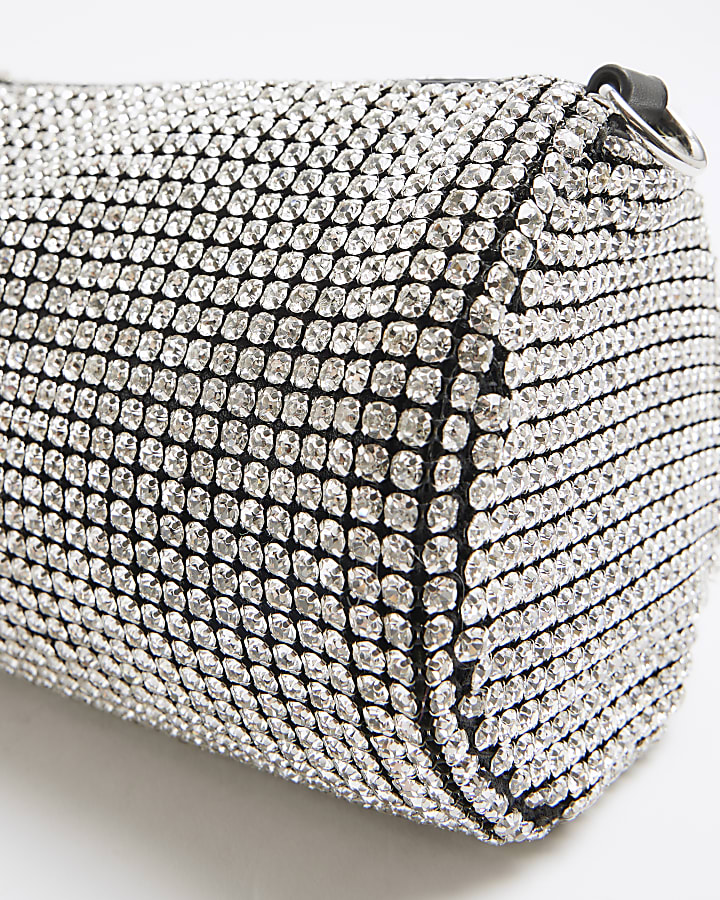 Silver Mesh Diamante Shoulder Bag