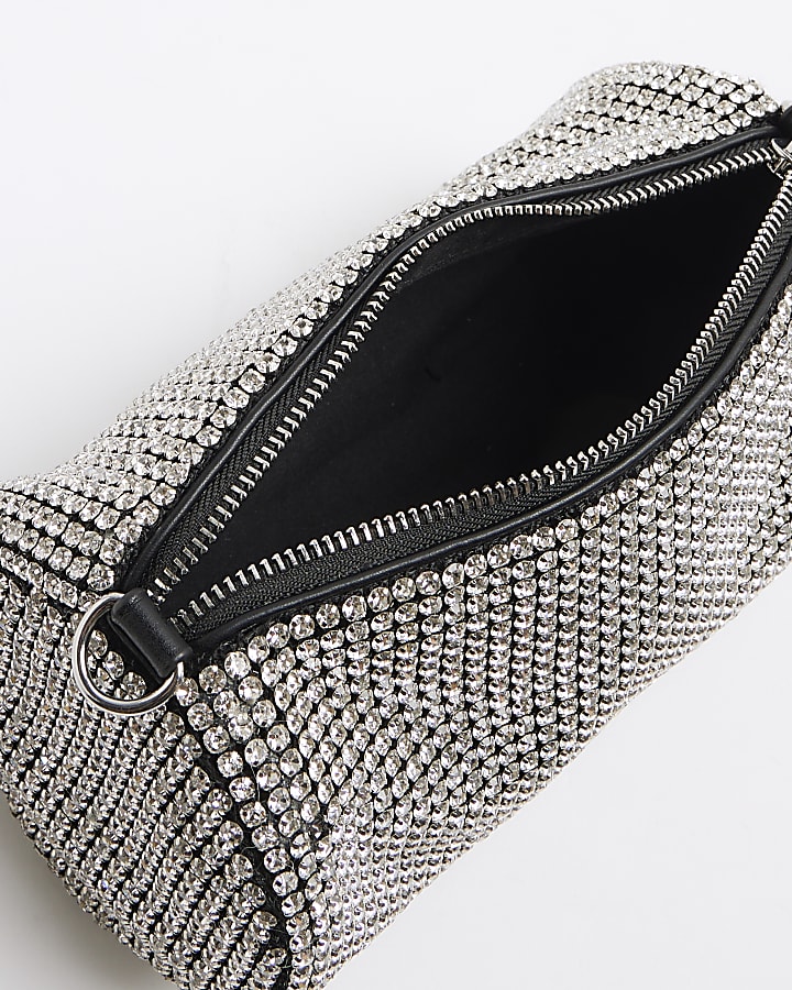 Silver Mesh Diamante Shoulder Bag