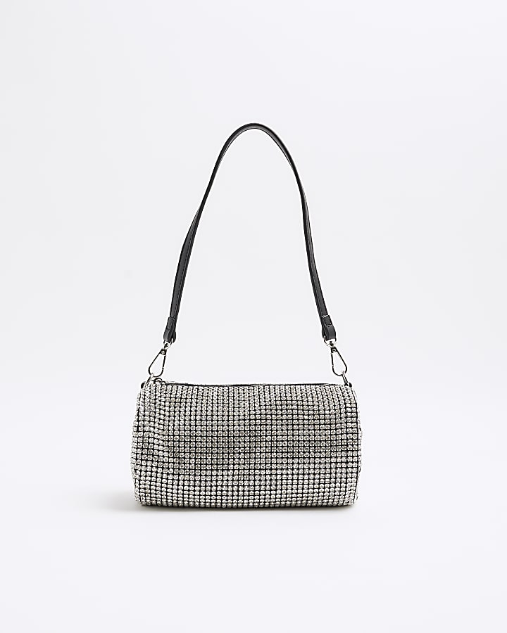 Silver Mesh Diamante Shoulder Bag