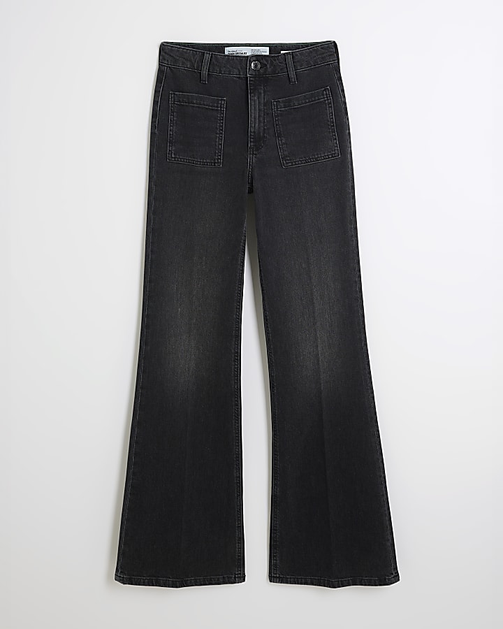 Black High Waisted Relaxed Flared Jeans