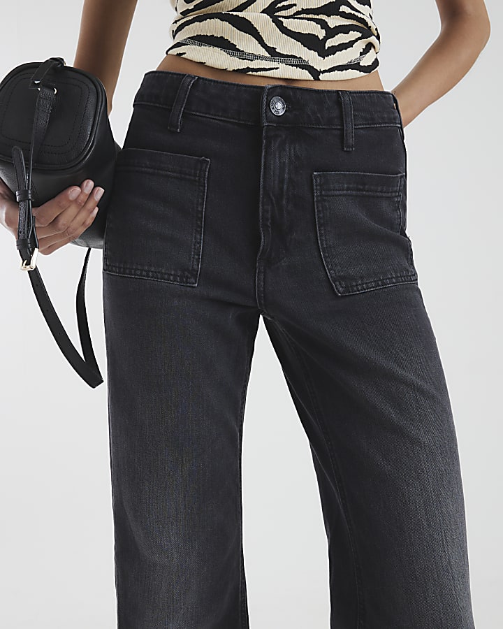 Black High Waisted Relaxed Flared Jeans