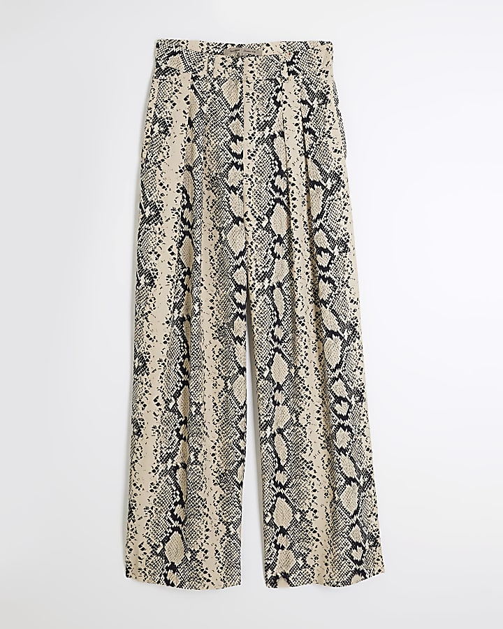 Cream Snake Wide Leg Trousers