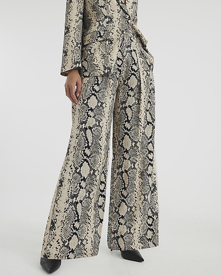 Cream Snake Wide Leg Trousers