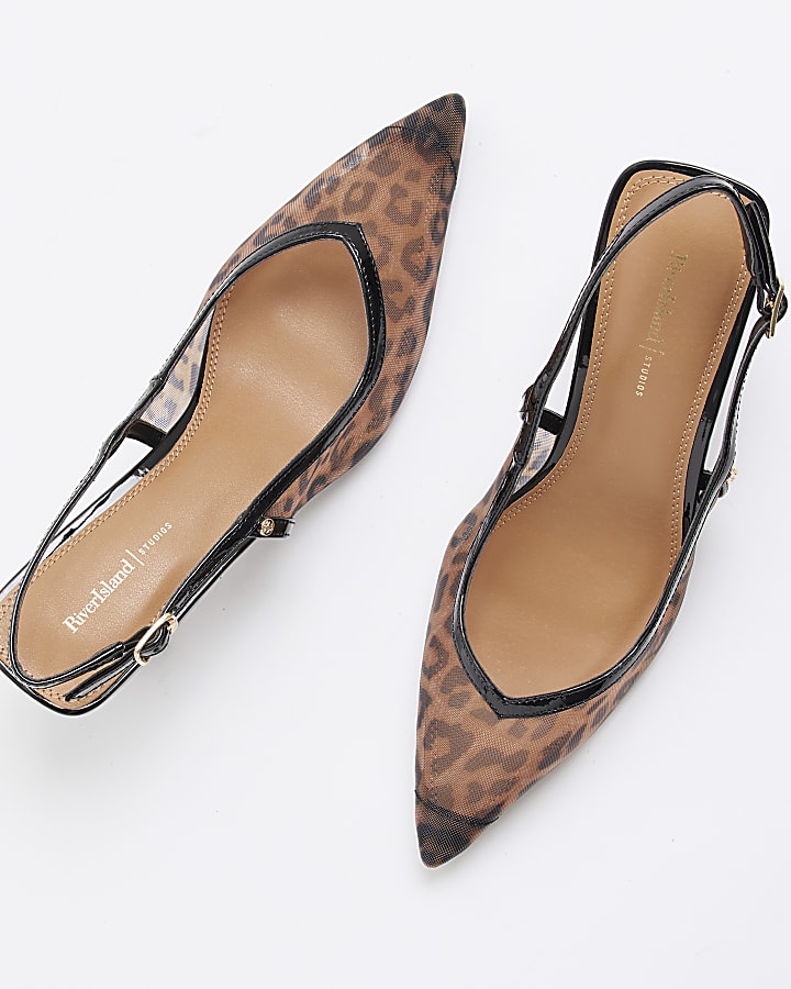 Brown Leopard Print Mesh Court Heeled Shoes