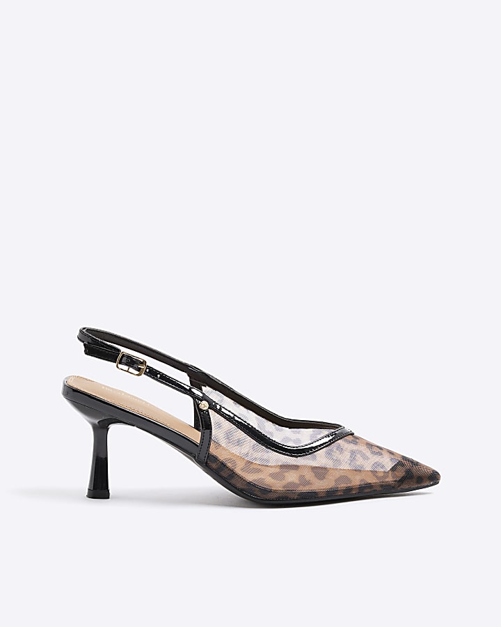 Brown Leopard Print Mesh Court Heeled Shoes