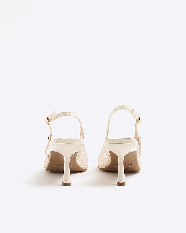 Cream Mesh Court Heeled Shoes