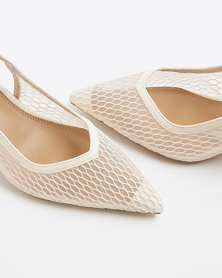 Cream Mesh Court Heeled Shoes