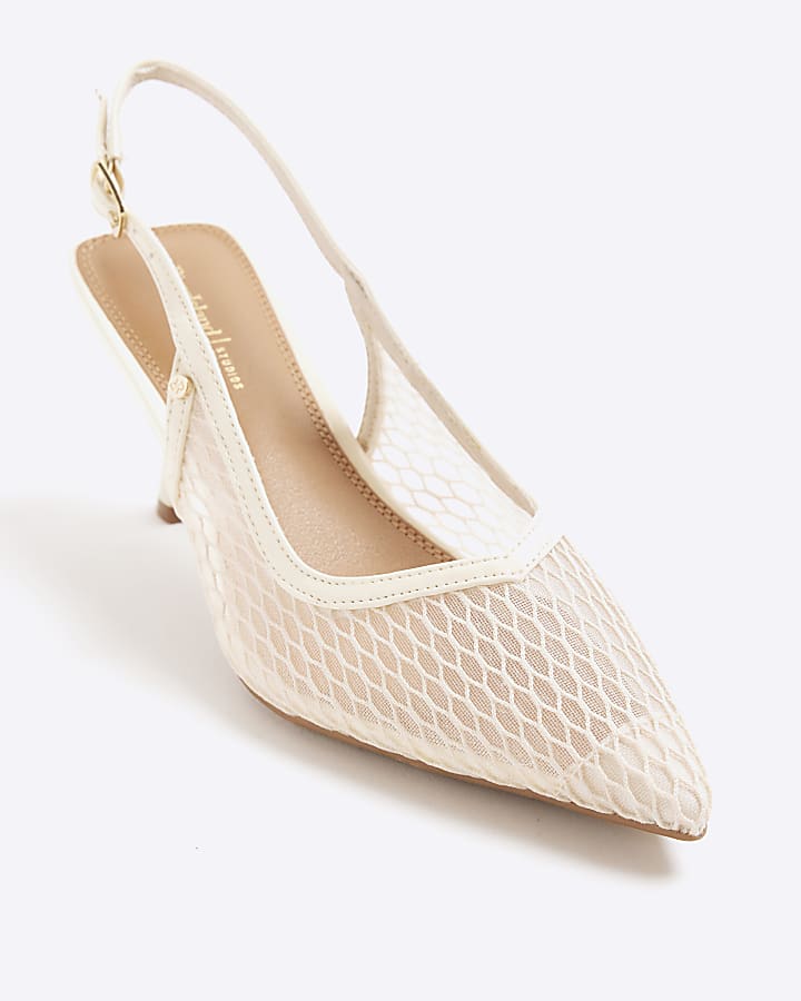 Cream Mesh Court Heeled Shoes